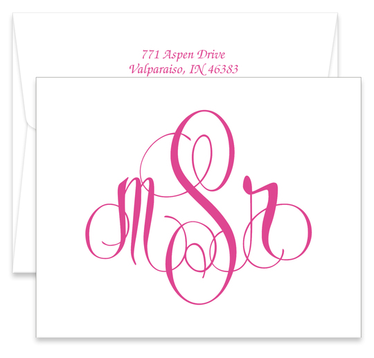 Elise Monogram Folded Note Cards on Double Thick Stock